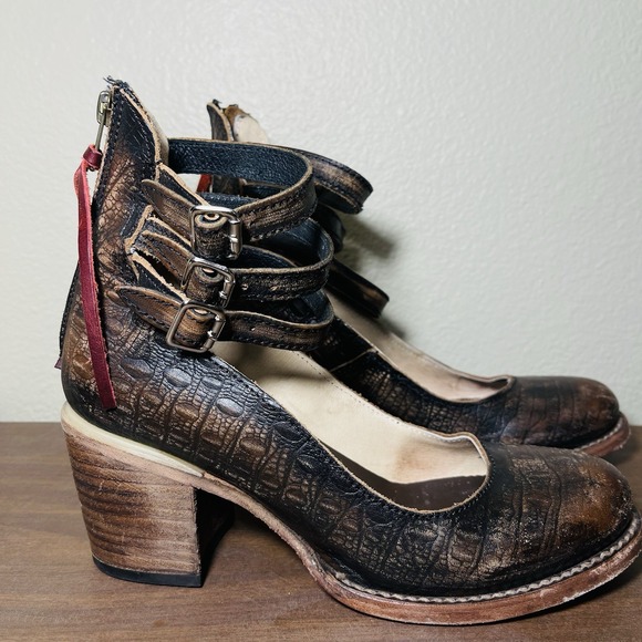 Freebird Steven Randi Leather Shoes Textured Brown Burgundy Zipper Rustic Size 7
